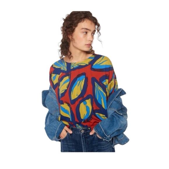Anthropologie Corey Lynn Calter Rhea Blouse Bold Colorful Leaf Top Size XS - Picture 1 of 7